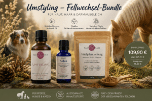 Fellwechsel-Bundle Umstyling mit kolloidaler Elementmischung, Selen und Vitalpilzmischung für Pferde, Hunde und Katzen